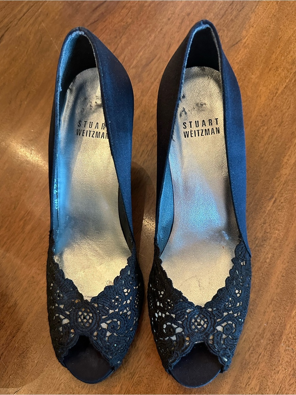 Stuart Weitzman Vintage Black Lace Peep-Toe Pumps 6M